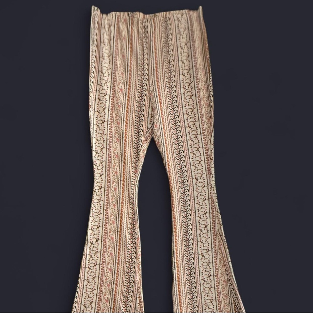Art Class Cream and Brown Crochet Flare Pants